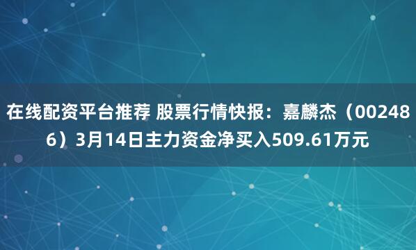 在线配资平台推荐 股票行情快报：嘉麟杰（002486）3月14日主力资金净买入509.61万元